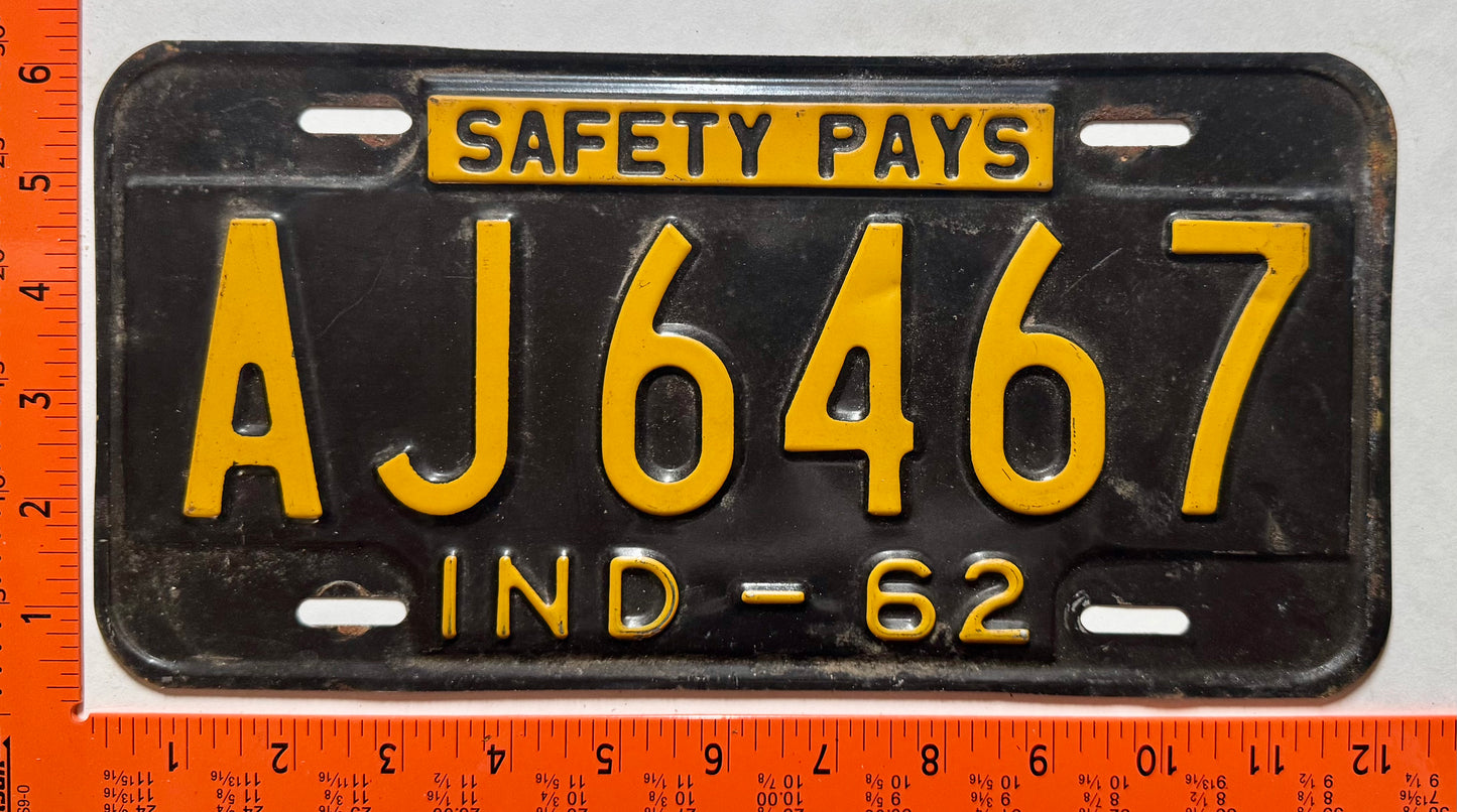 1962 Indiana #AJ6467 Passenger License Plate