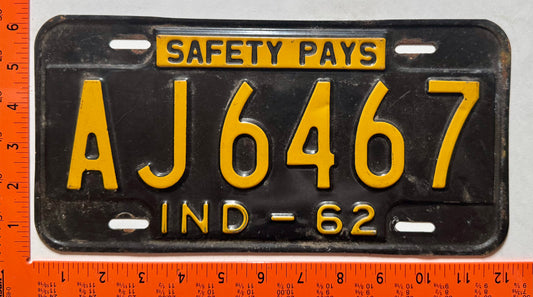 1962 Indiana #AJ6467 Passenger License Plate