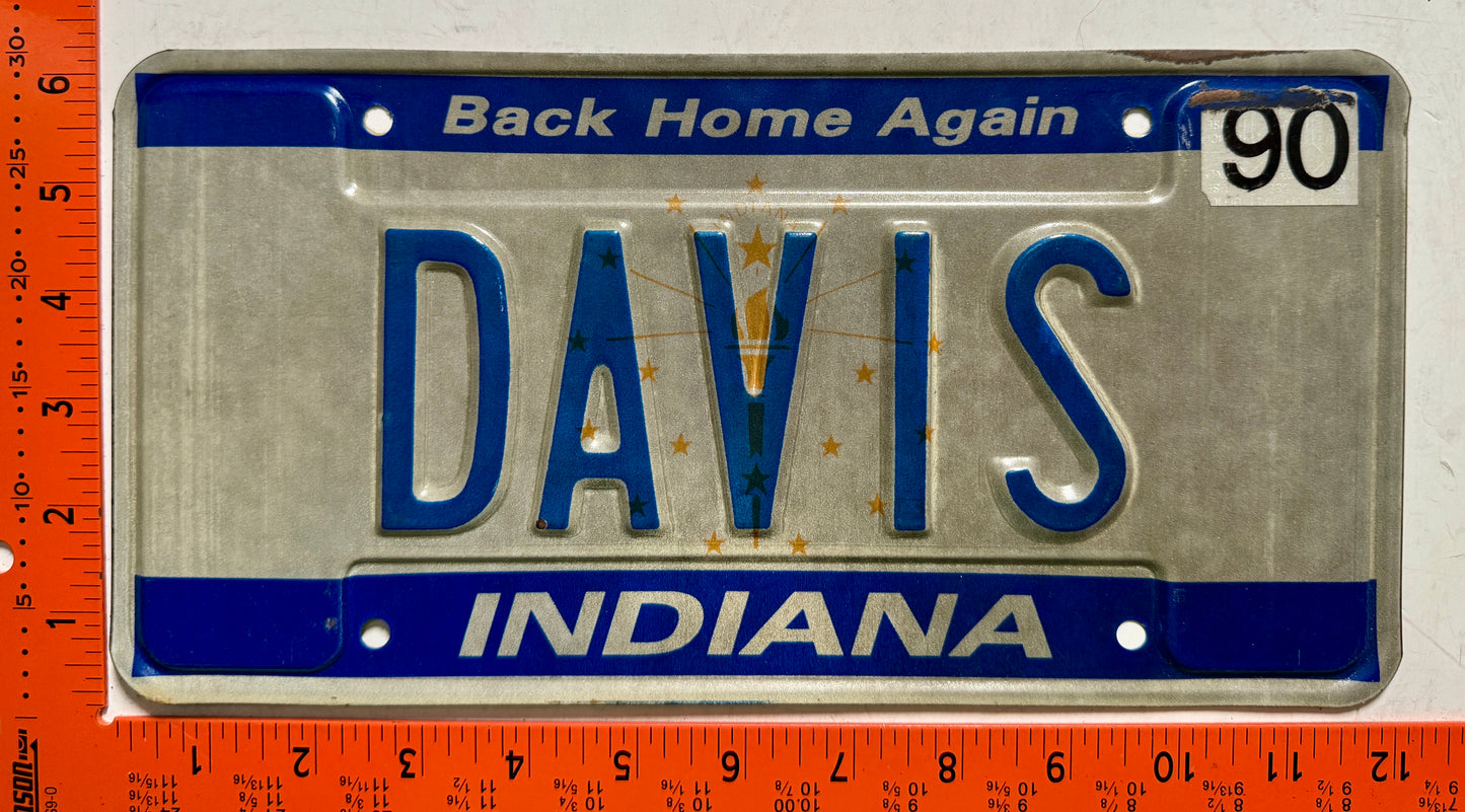 1990 Indiana #DAVIS Passenger Vanity License Plate