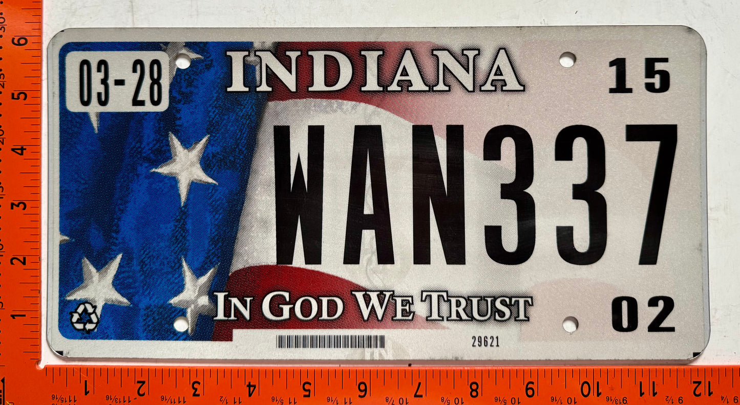 2002 Indiana #WAN337 Passenger In God We Trust License Plate