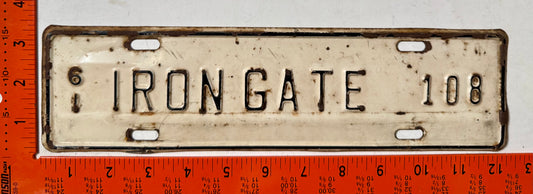 1961 Iron Gate, Virginia #108 License Plate