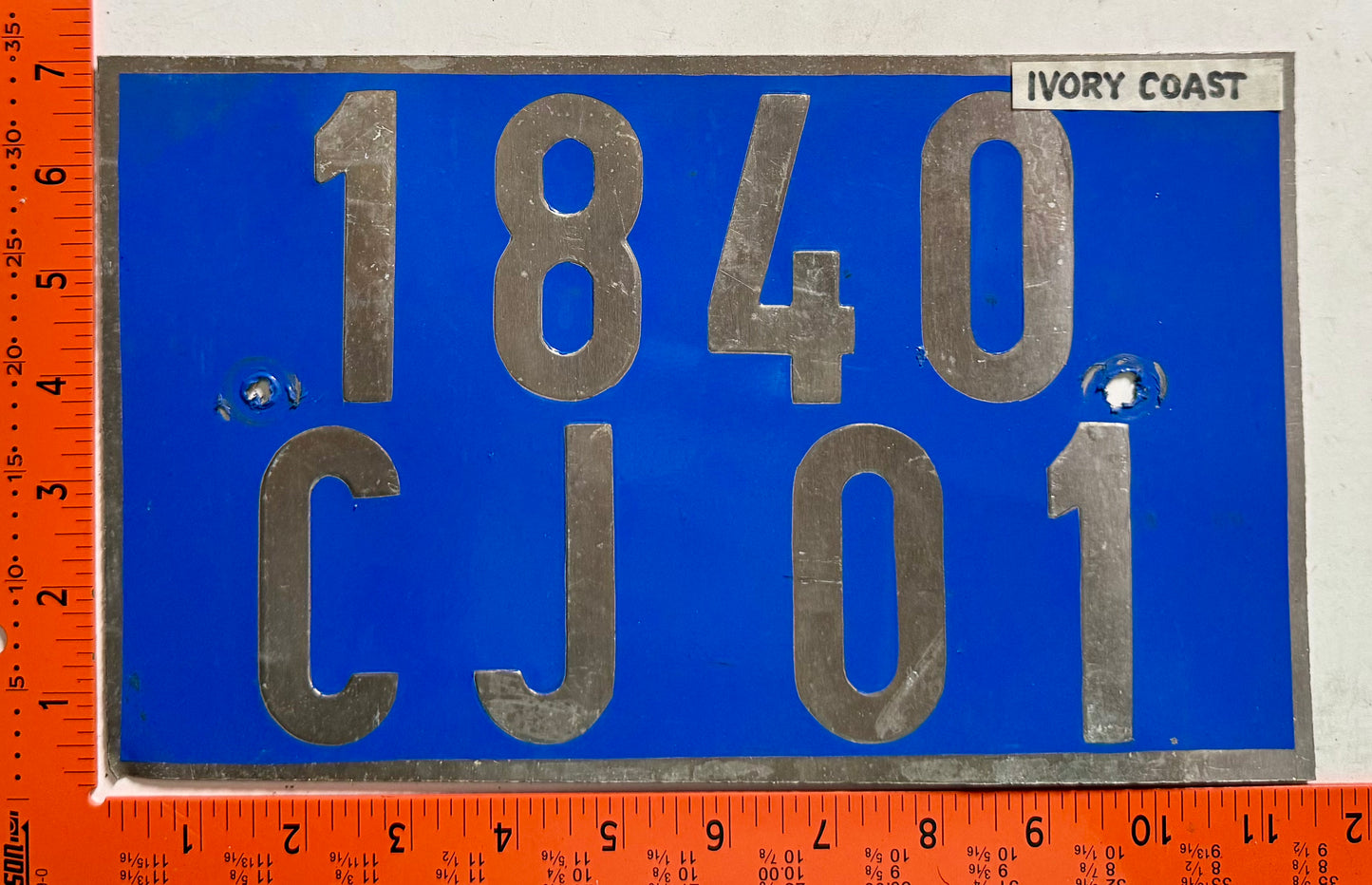 undated Ivory Coast #1840/CJ 01 Passenger License Plate