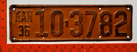 1936 Kansas #10-3782 Passenger License Plate