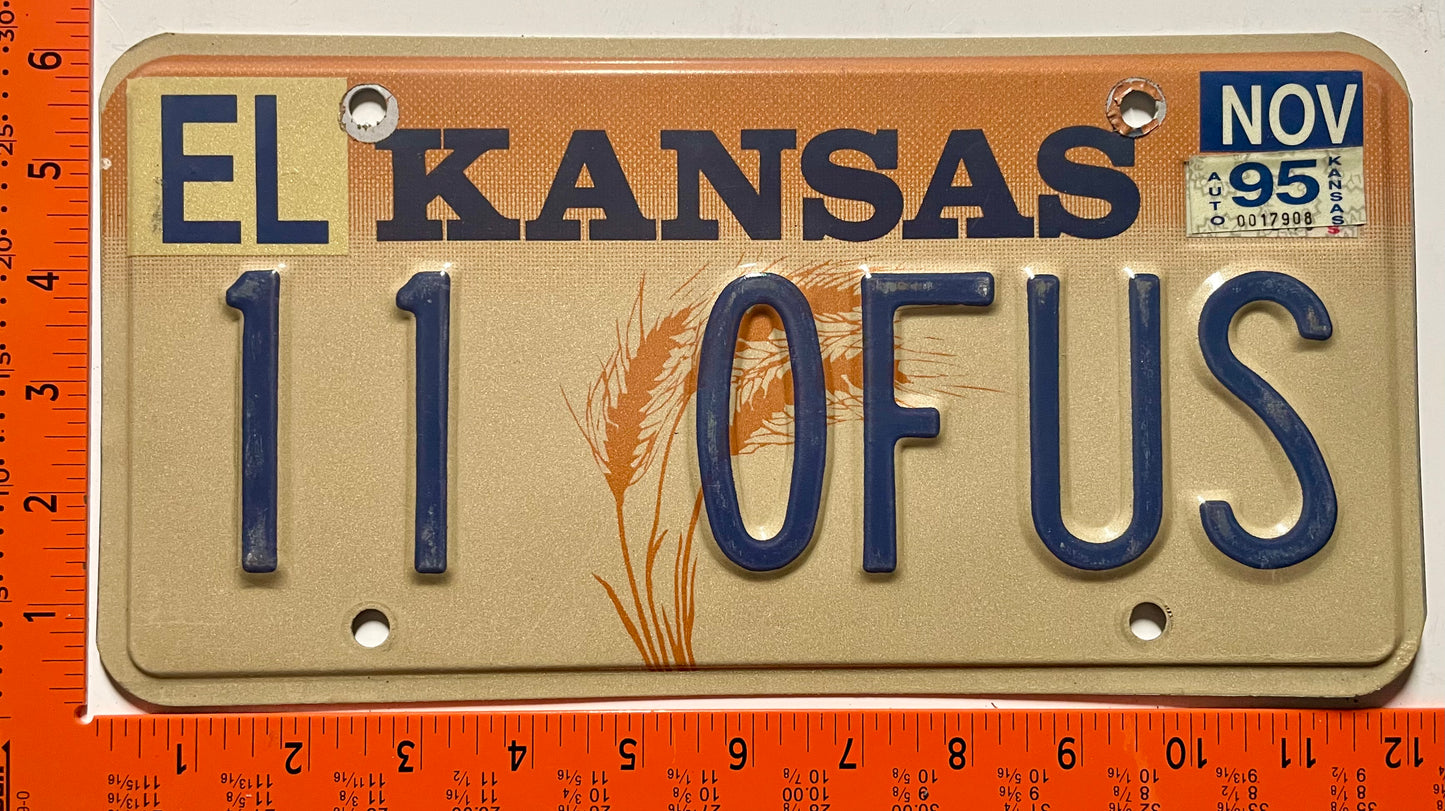 1995 Kansas #11 OFUS Passenger Vanity License Plate
