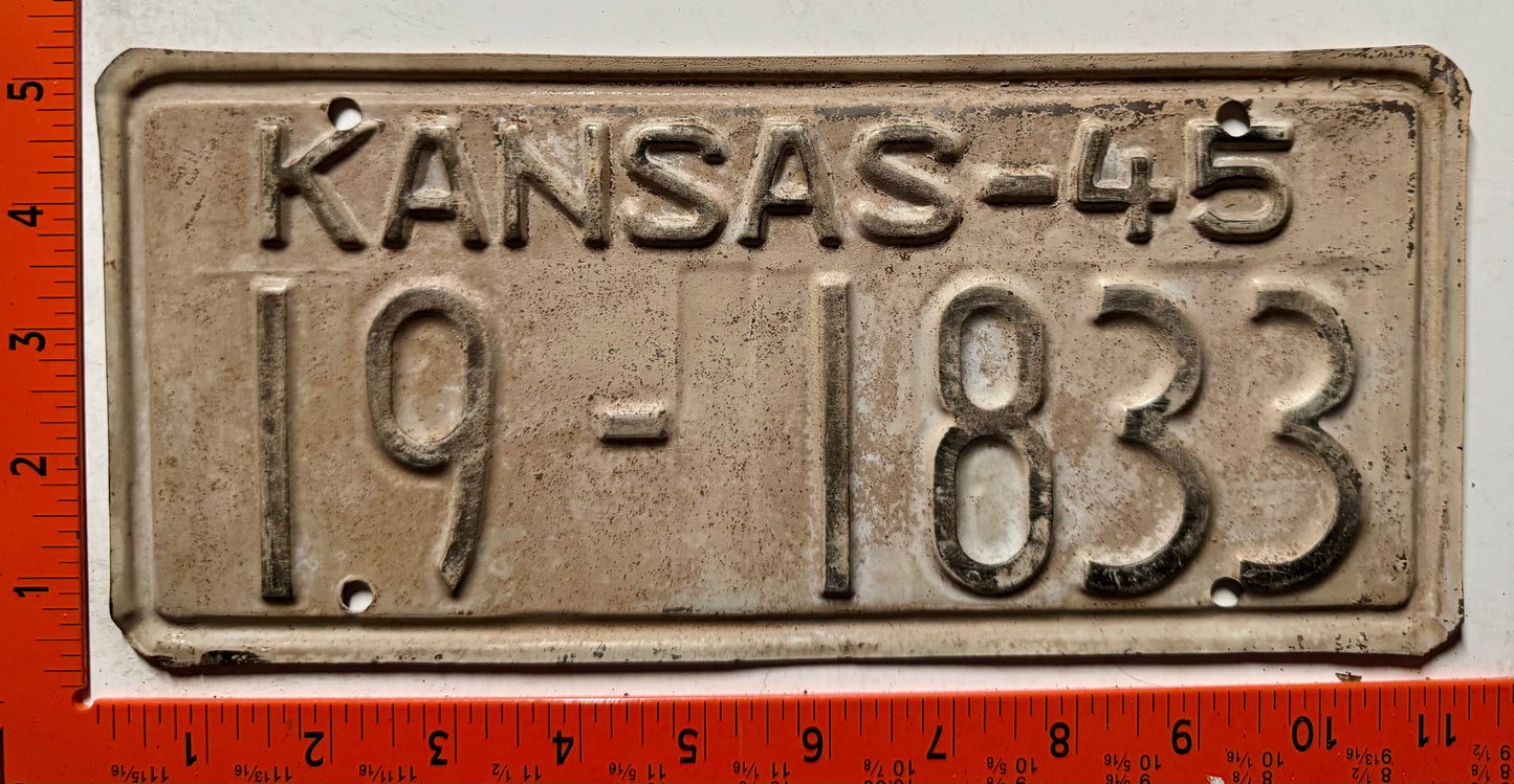 1945 Kansas #19-1833 Passenger License Plate
