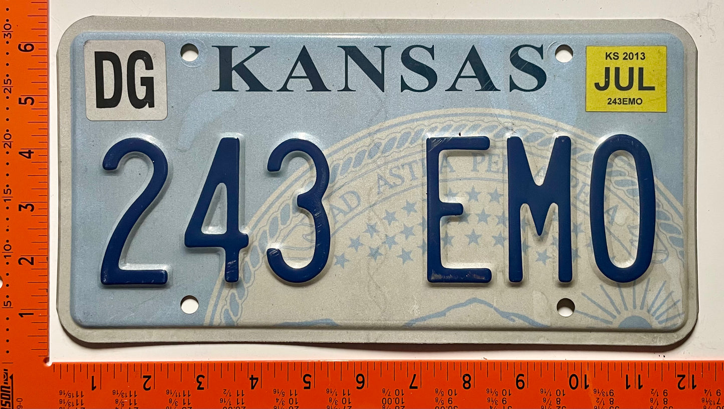 2013 Kansas #243 EMO Passenger License Plate