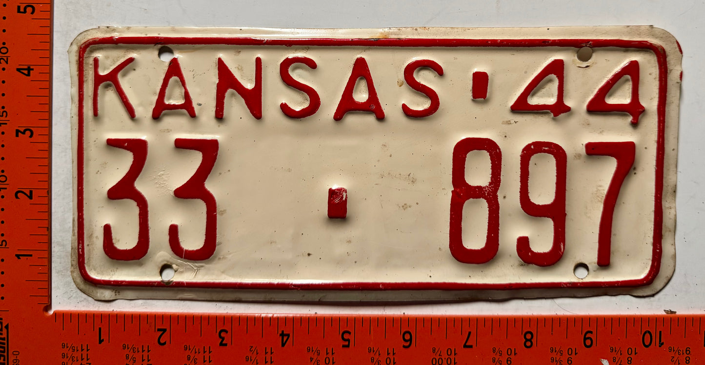 1944 Kansas #33-897 Passenger License Plate