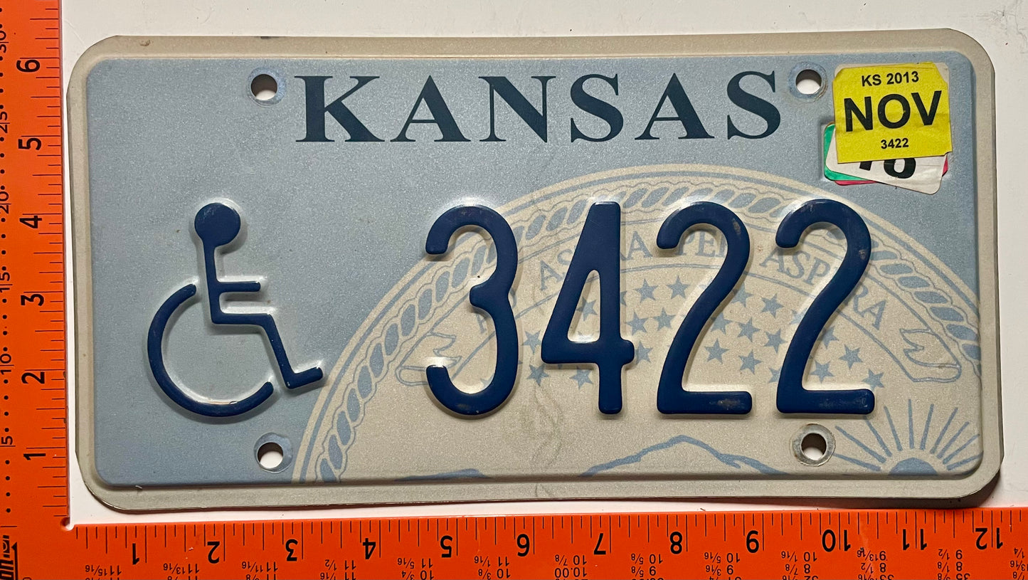 2013 Kansas #3422 Handicapped License Plate