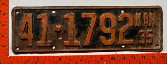 1935 Kansas #41-1792 Passenger License Plate