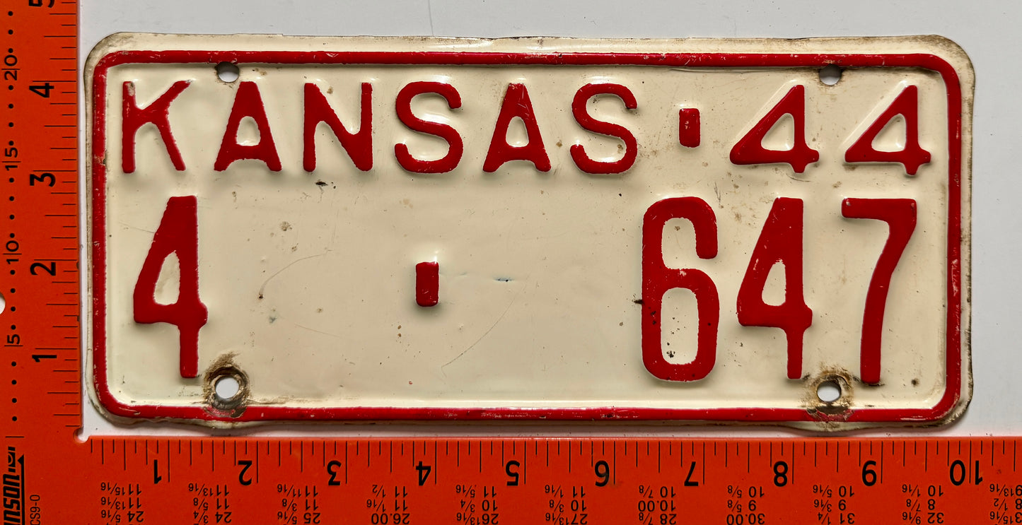 1944 Kansas #4-647 Passenger License Plate