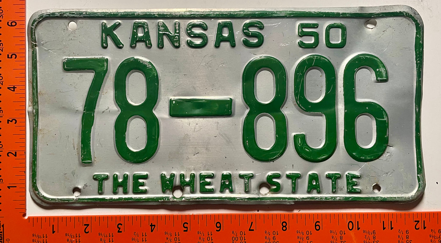 1950 Kansas #78-896 Passenger License Plate