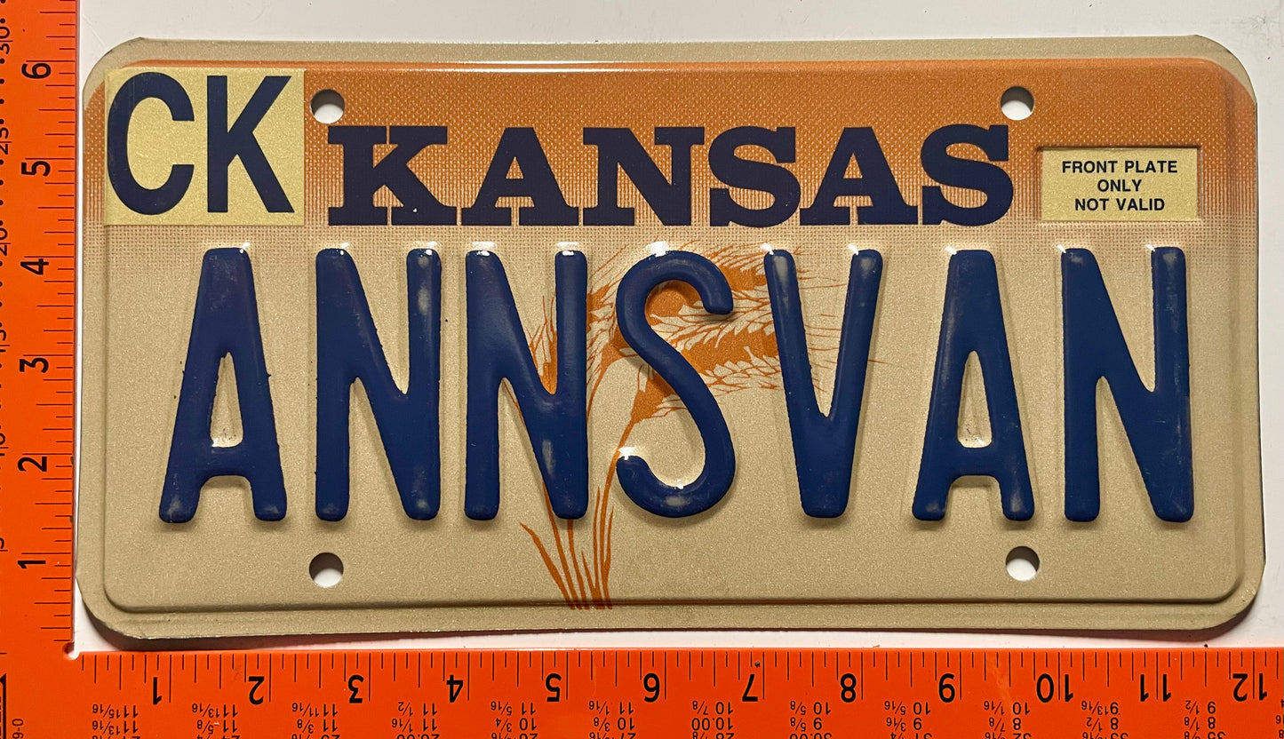 undated Kansas #ANNSVAN Passenger Vanity License Plate