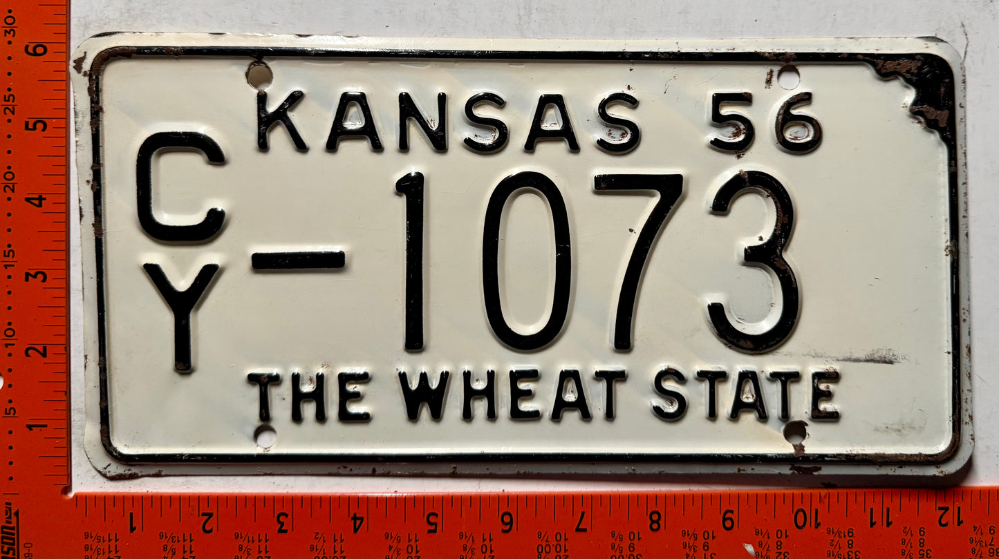 1956 Kansas #CY-1073 Passenger License Plate