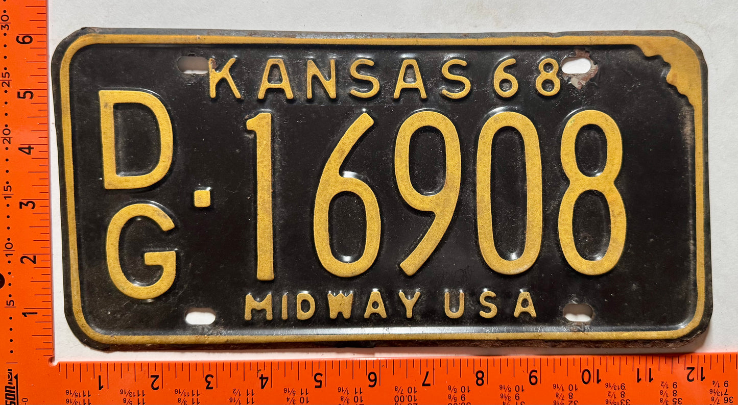 1968 Kansas #DG-16908 Passenger License Plate