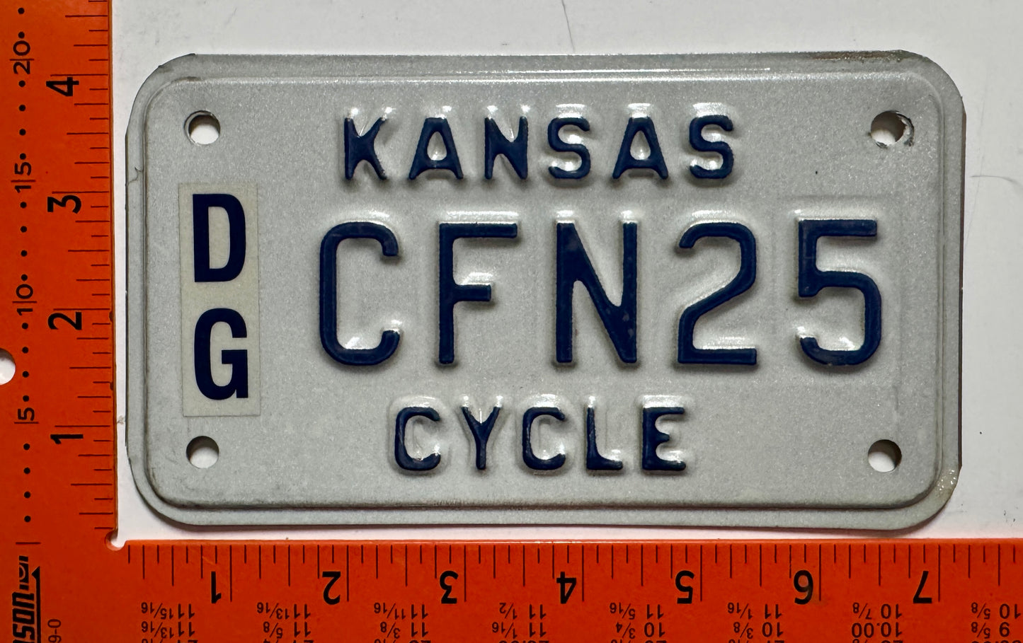 Undated Kansas #CFN25 Motorcycle License Plate