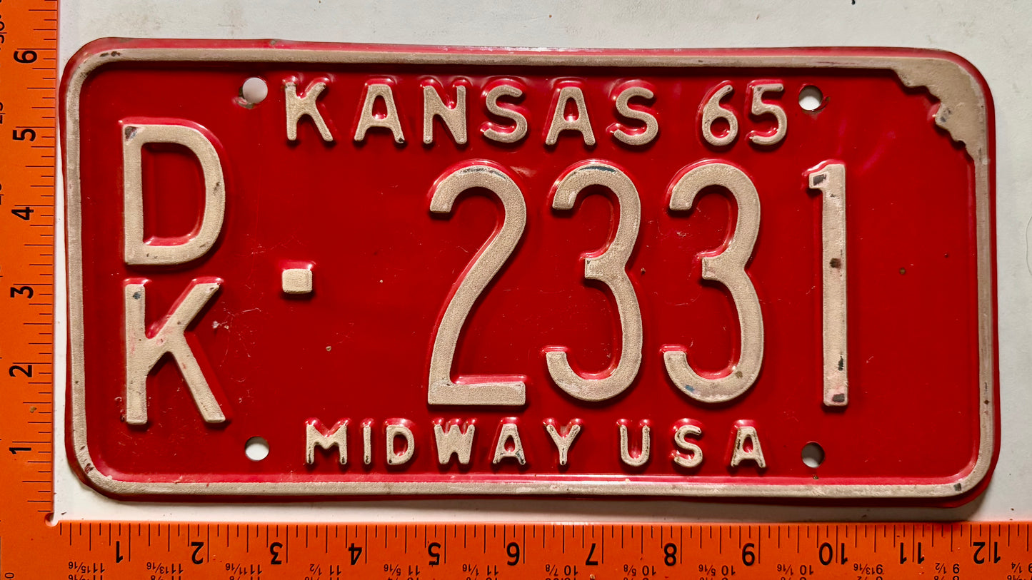1965 Kansas #DK-2331 Passenger License Plate