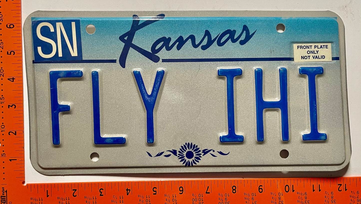 undated Kansas #FLY IHI Passenger Vanity License Plate