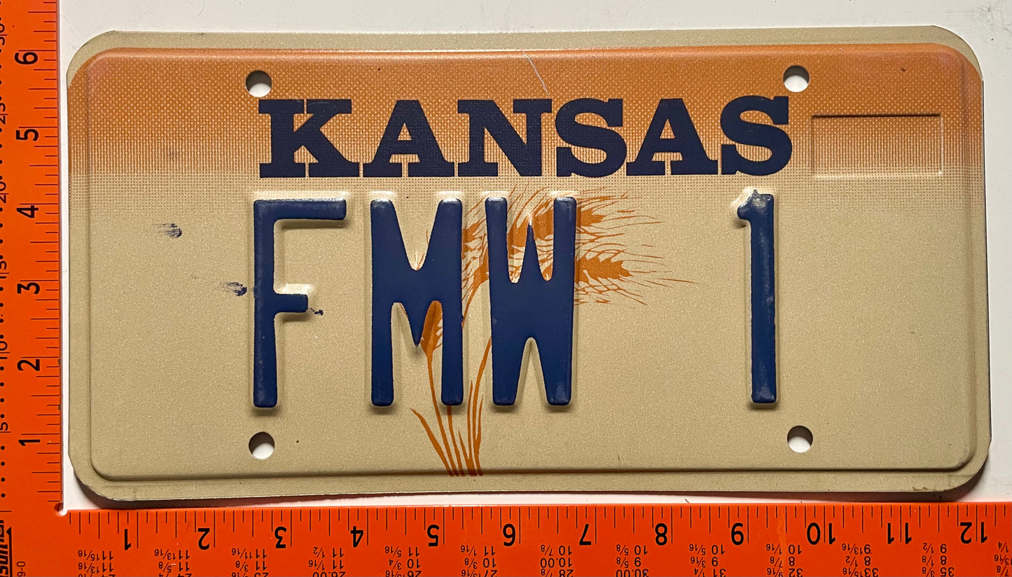 undated Kansas #FMW 1 Passenger Vanity License Plate