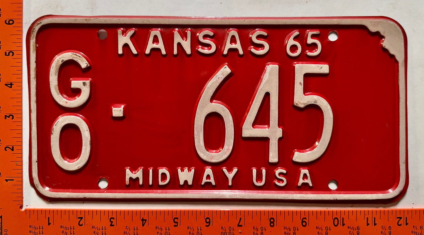 1965 Kansas #GO-645 Passenger License Plate