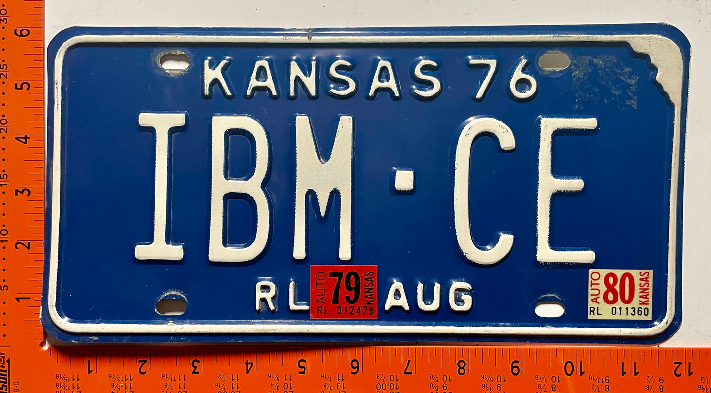 1979/1980 Kansas #IBM-CE Passenger Vanity License Plate