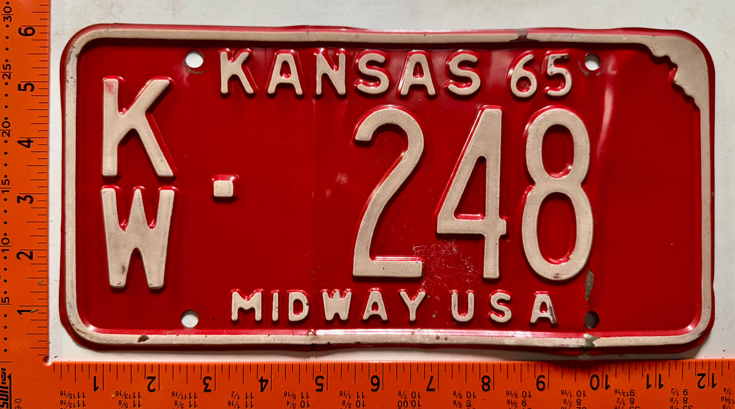 1965 Kansas #KW-248 Passenger License Plate