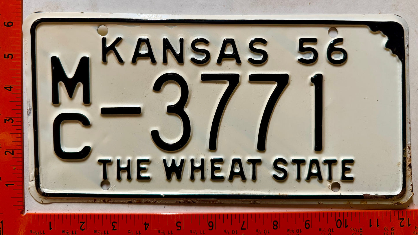 1956 Kansas #MC-3771 Passenger License Plate