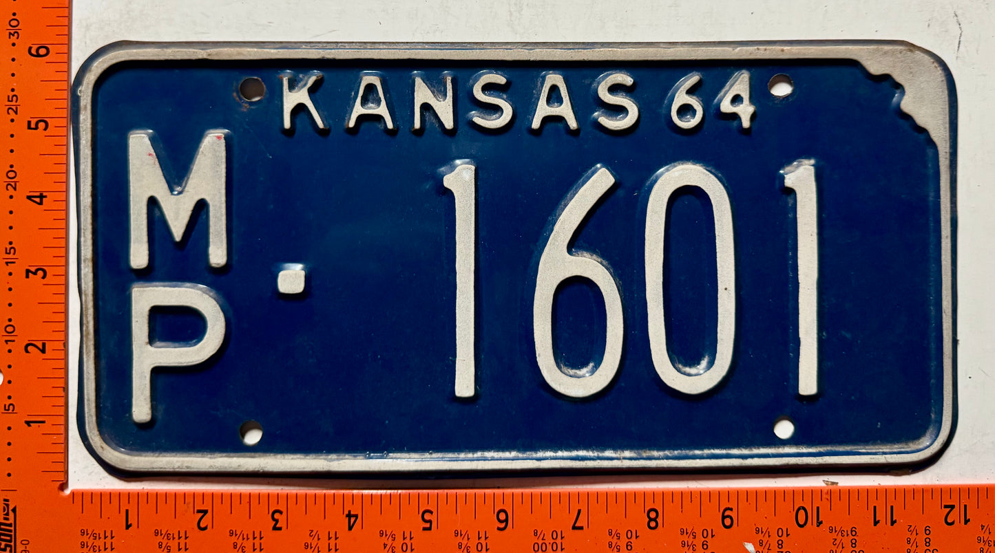 1964 Kansas #MP-1601 Passenger License Plate