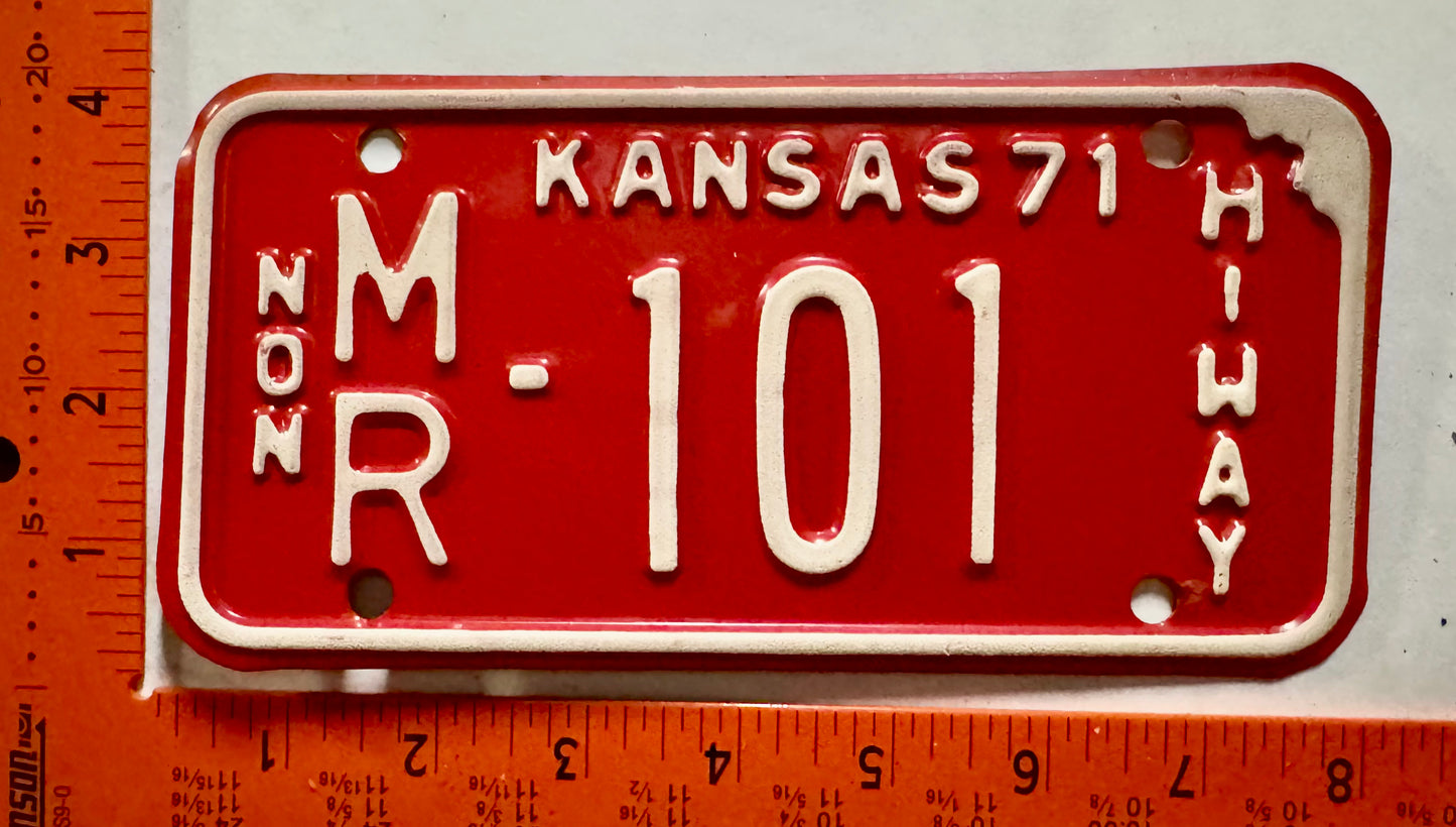 1971 Kansas #MR-101 Non-Hiway License Plate