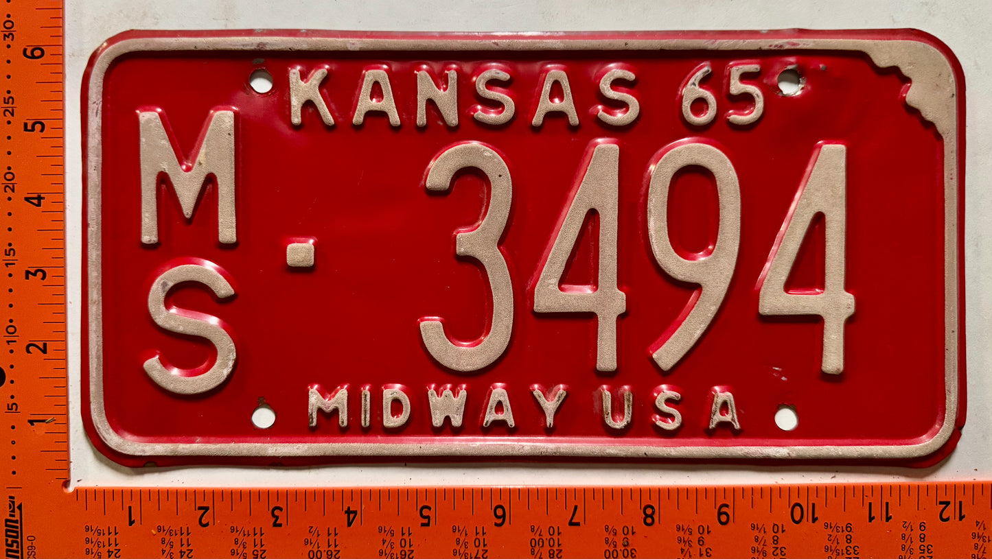 1965 Kansas #MS-3494 Passenger License Plate