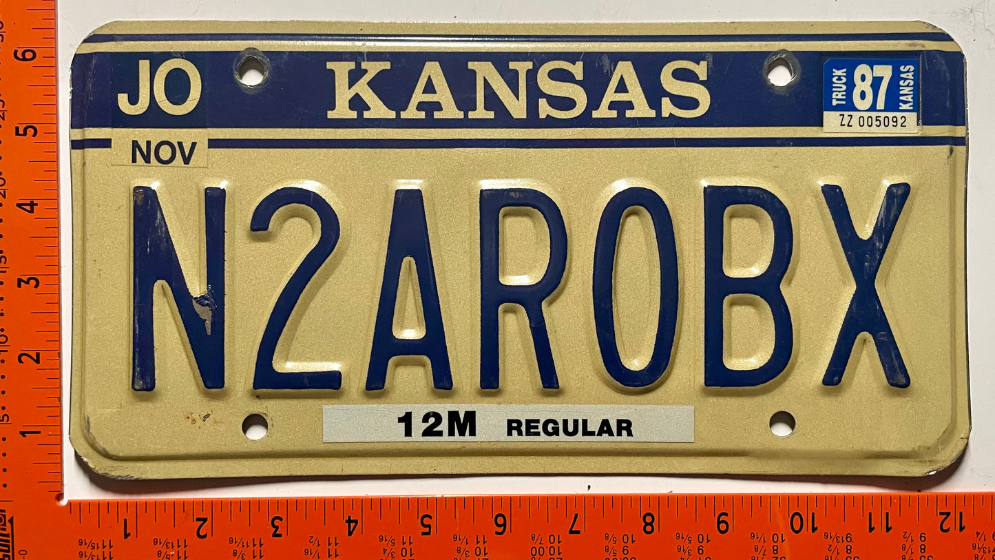 1987 Kansas #N2AROBX Truck Vanity License Plate