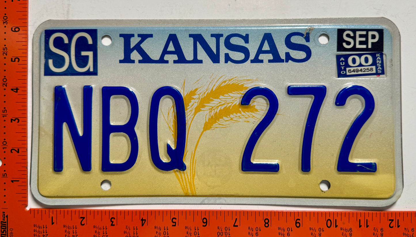 2000 Kansas #NBQ 272 Passenger License Plate