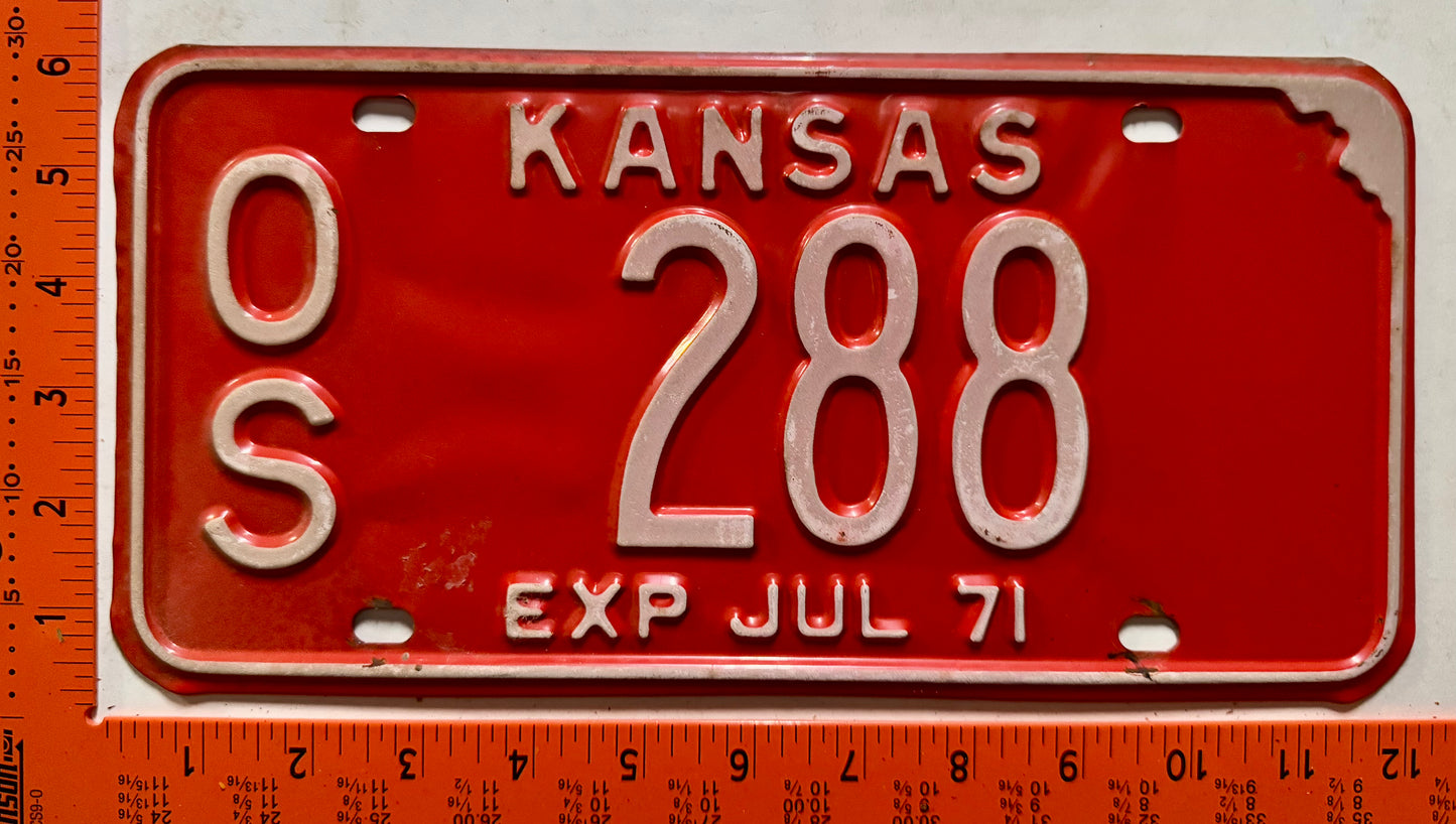 1965 Kansas #OS-288 Passenger License Plate
