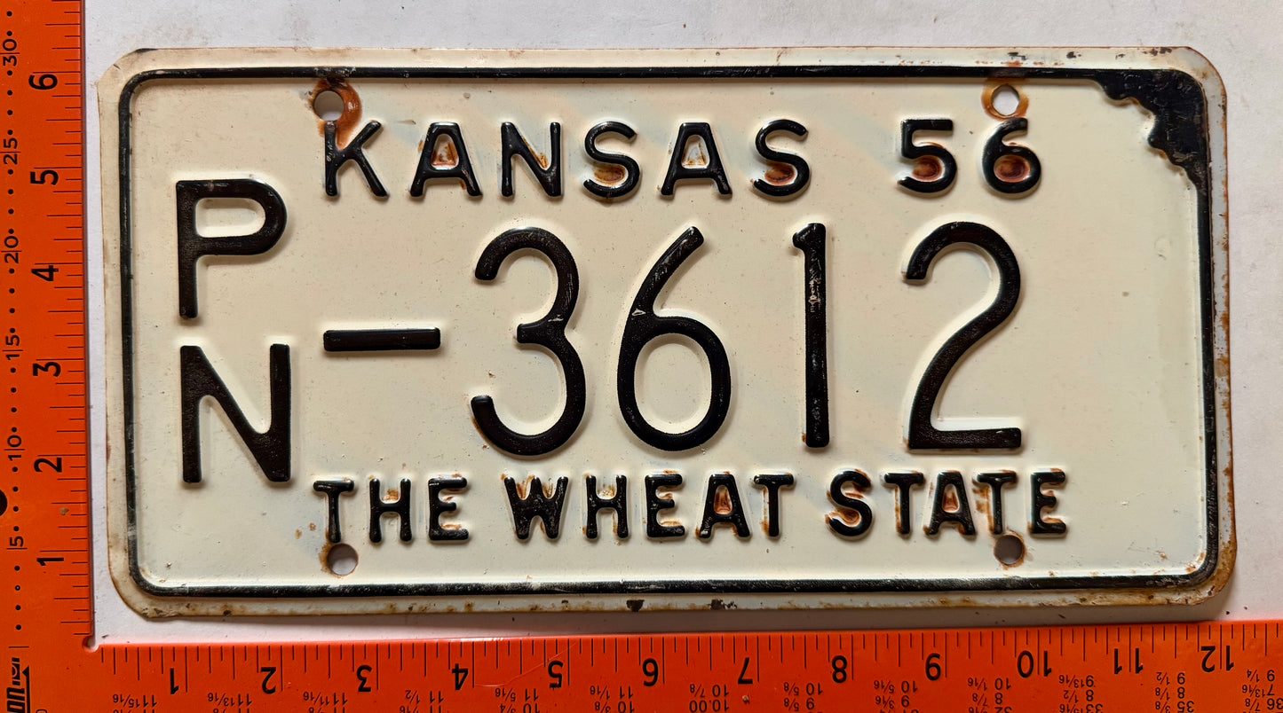 1956 Kansas #PN-3612 Passenger License Plate