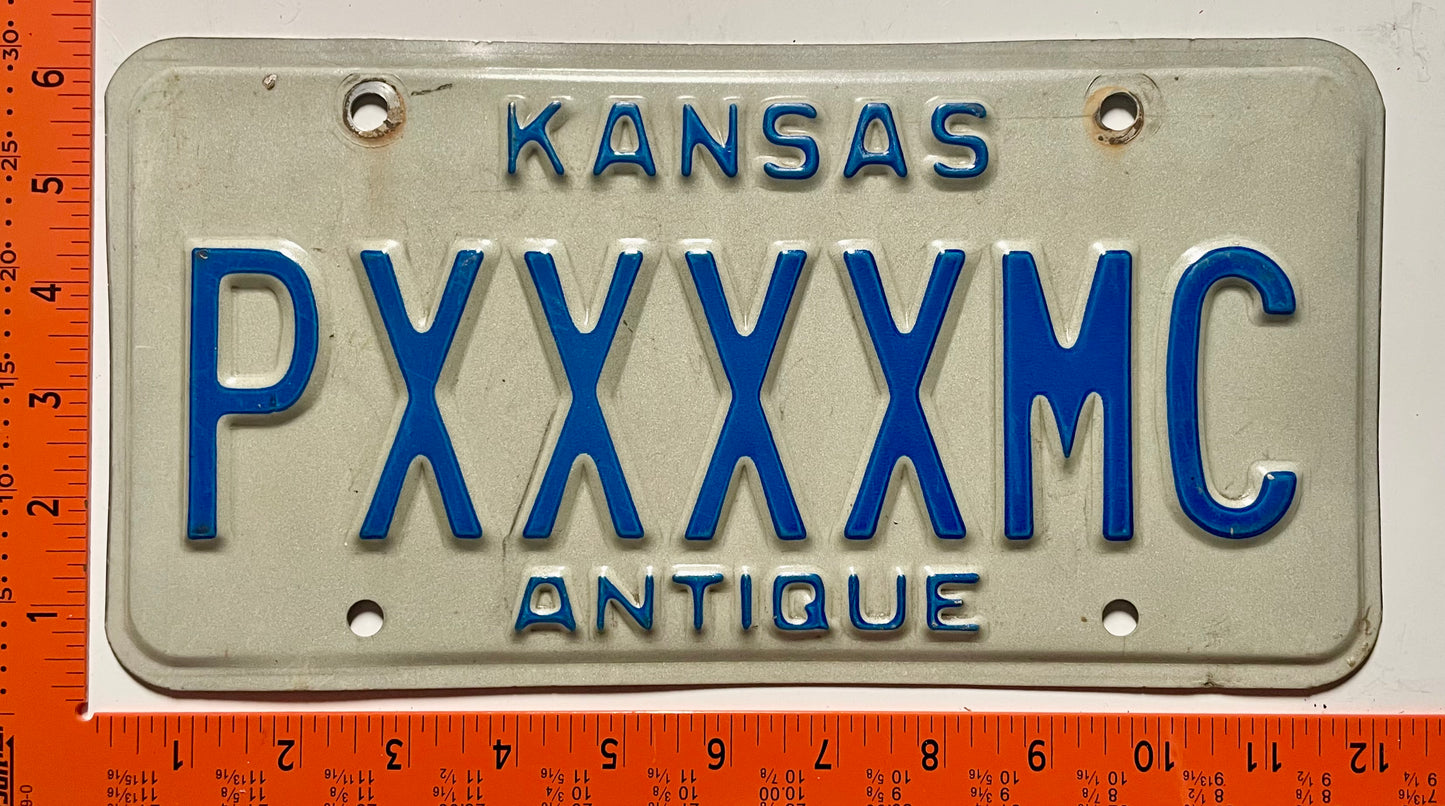 undated Kansas #PXXXXMC Antique Vanity License Plate
