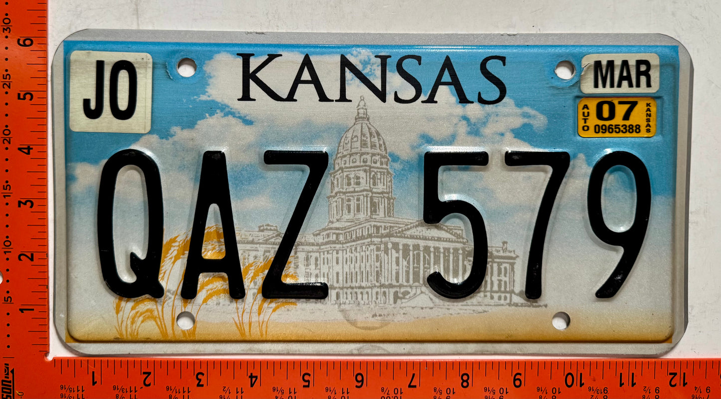 2007 Kansas #QAZ 579 Passenger License Plate