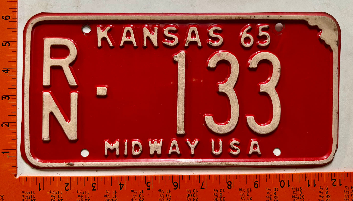 1965 Kansas #RN-4455 Passenger License Plate