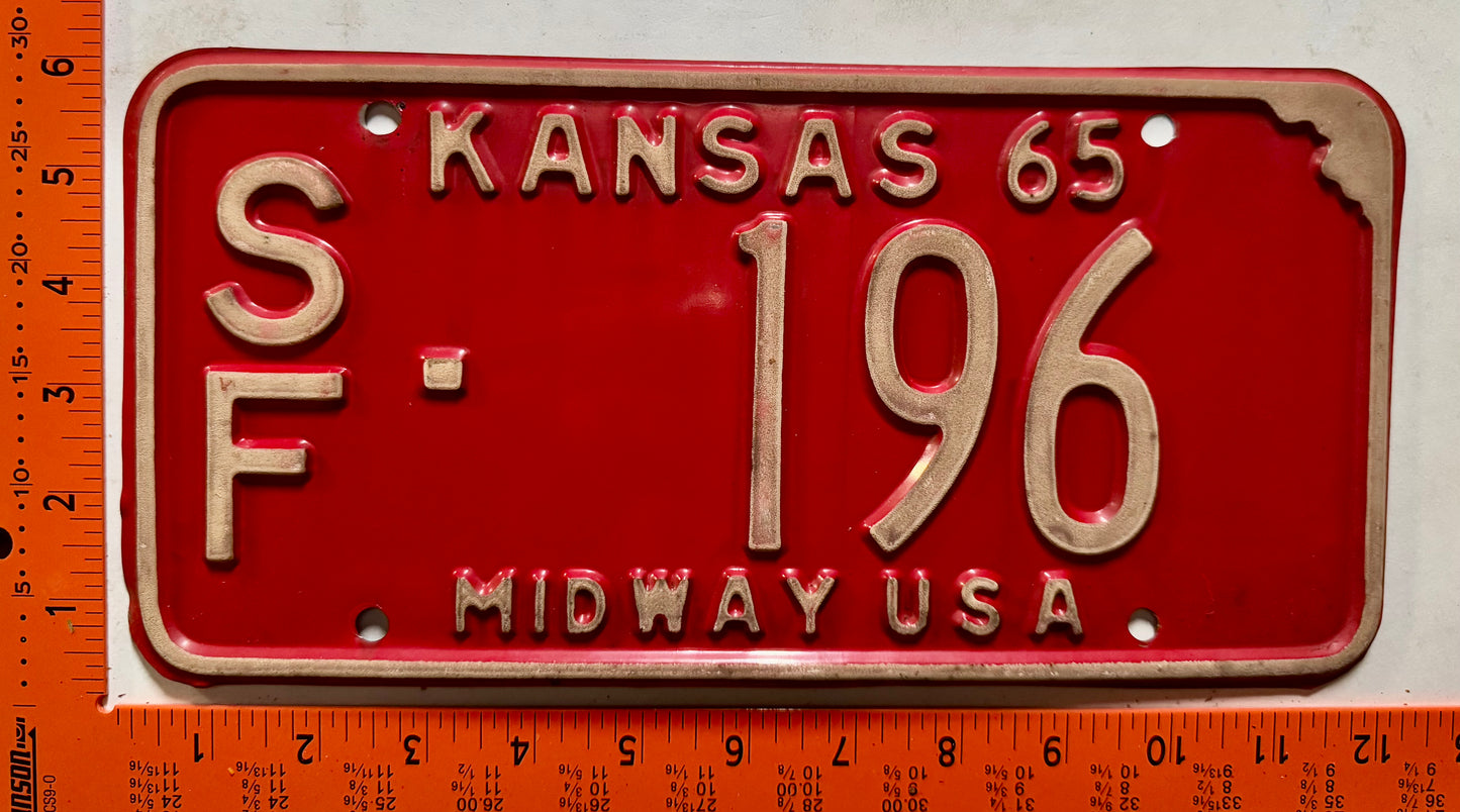 1965 Kansas #SF-196 Passenger License Plate