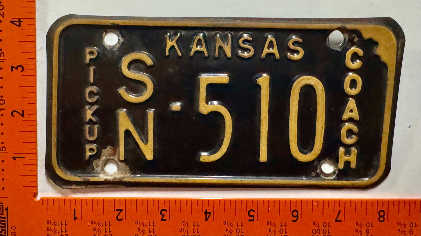 undated (1968?) Kansas #SN-510 Pickup Coach License Plate
