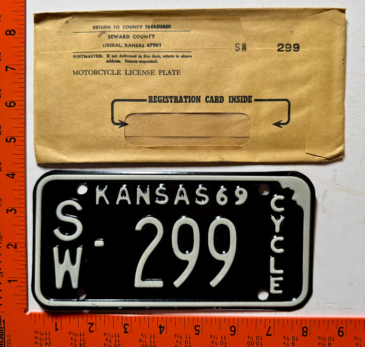 1969 Kansas #S/W-303 Motorcycle License Plate
