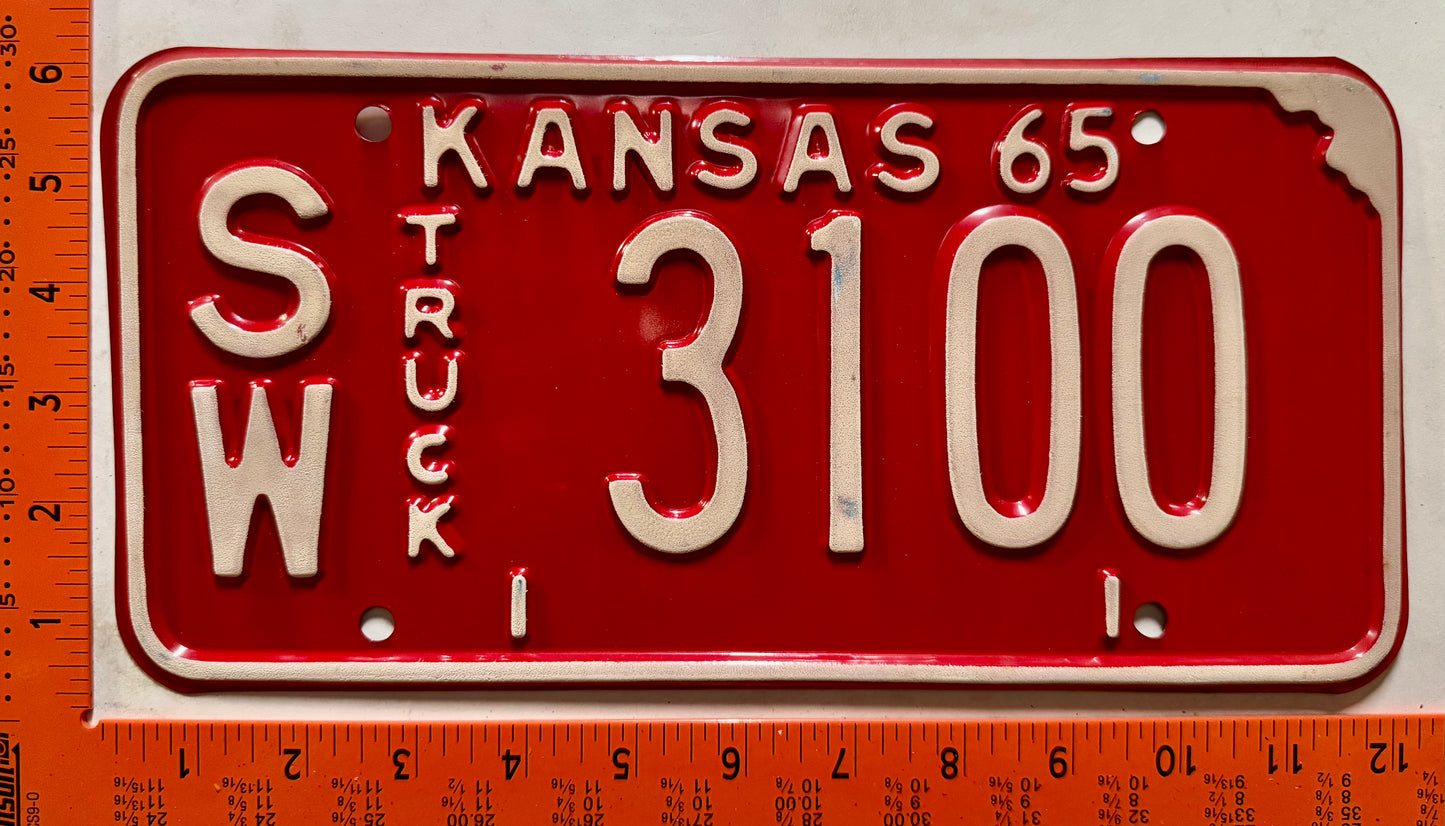 1965 Kansas #SW 3100 Truck License Plate