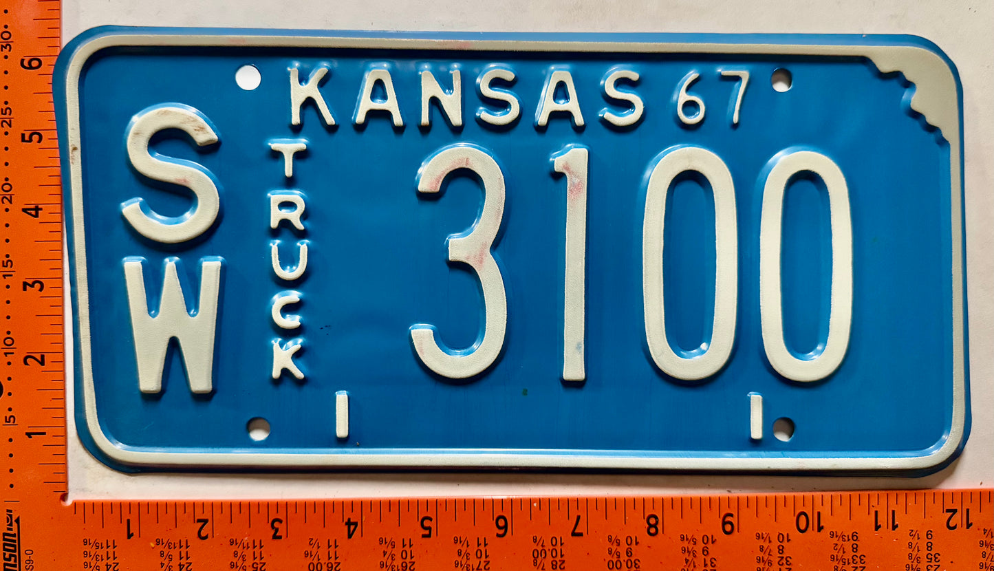1967 Kansas #SW 3100 Truck License Plate