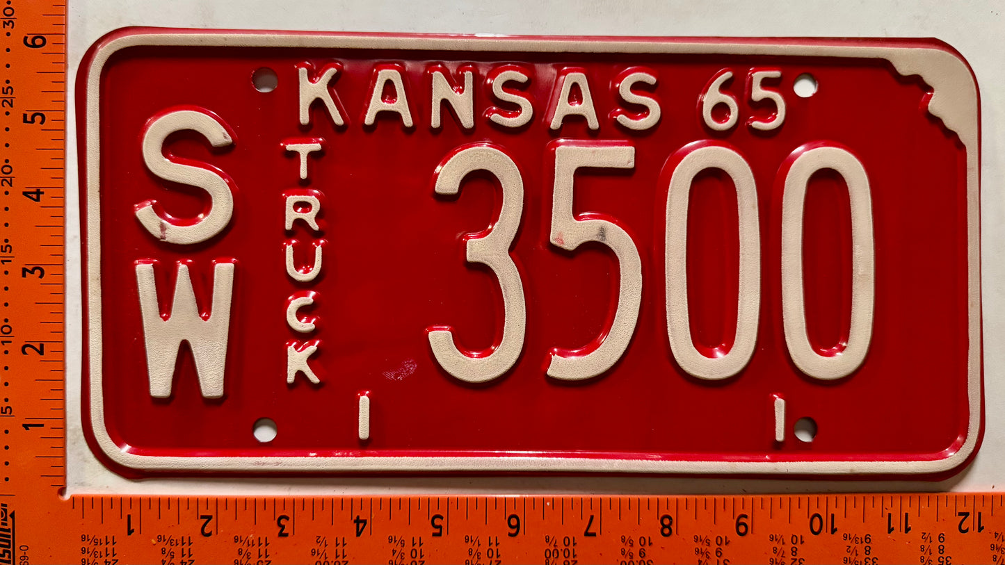 1965 Kansas #SW 3500 Truck License Plate