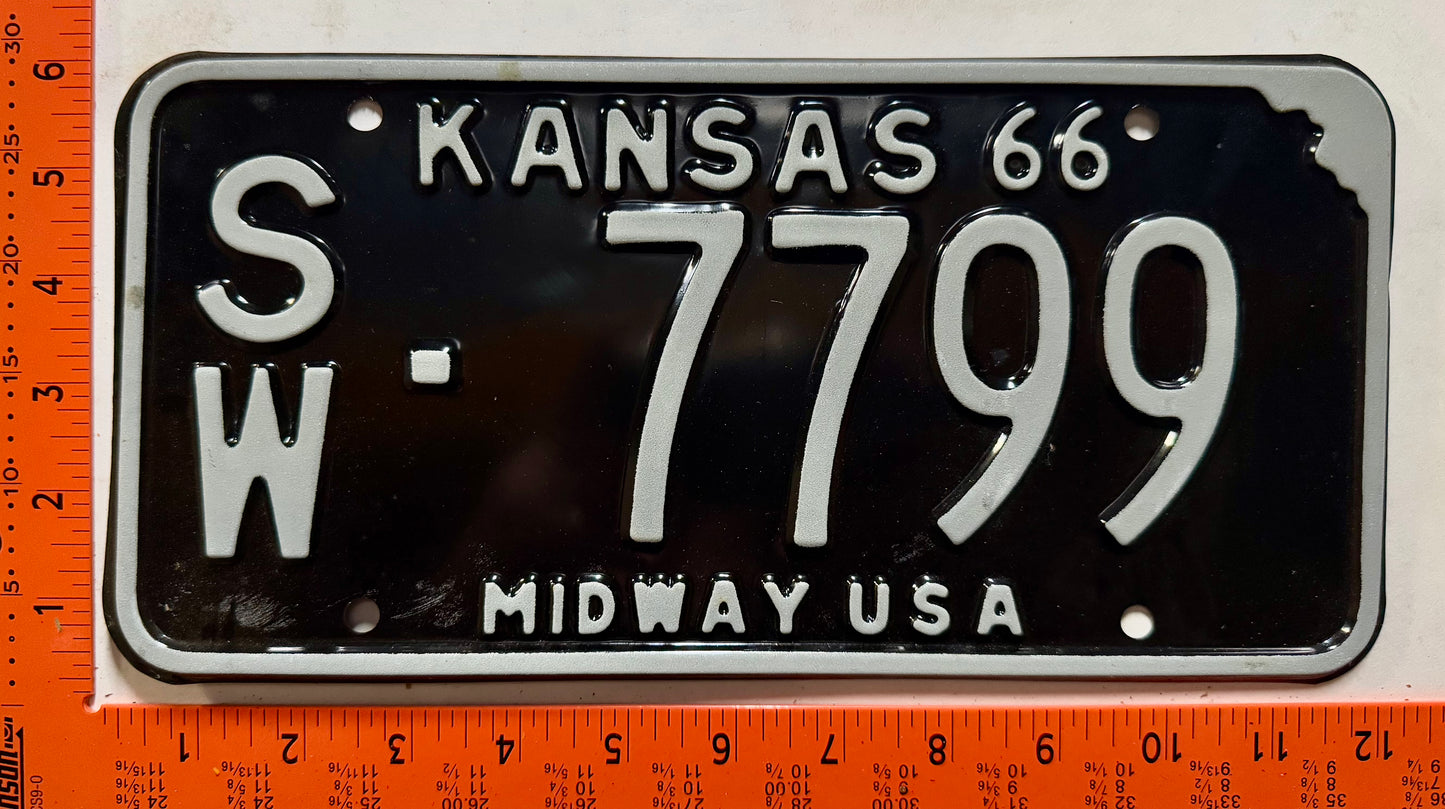 1966 Kansas #SW-7799 Passenger License Plate