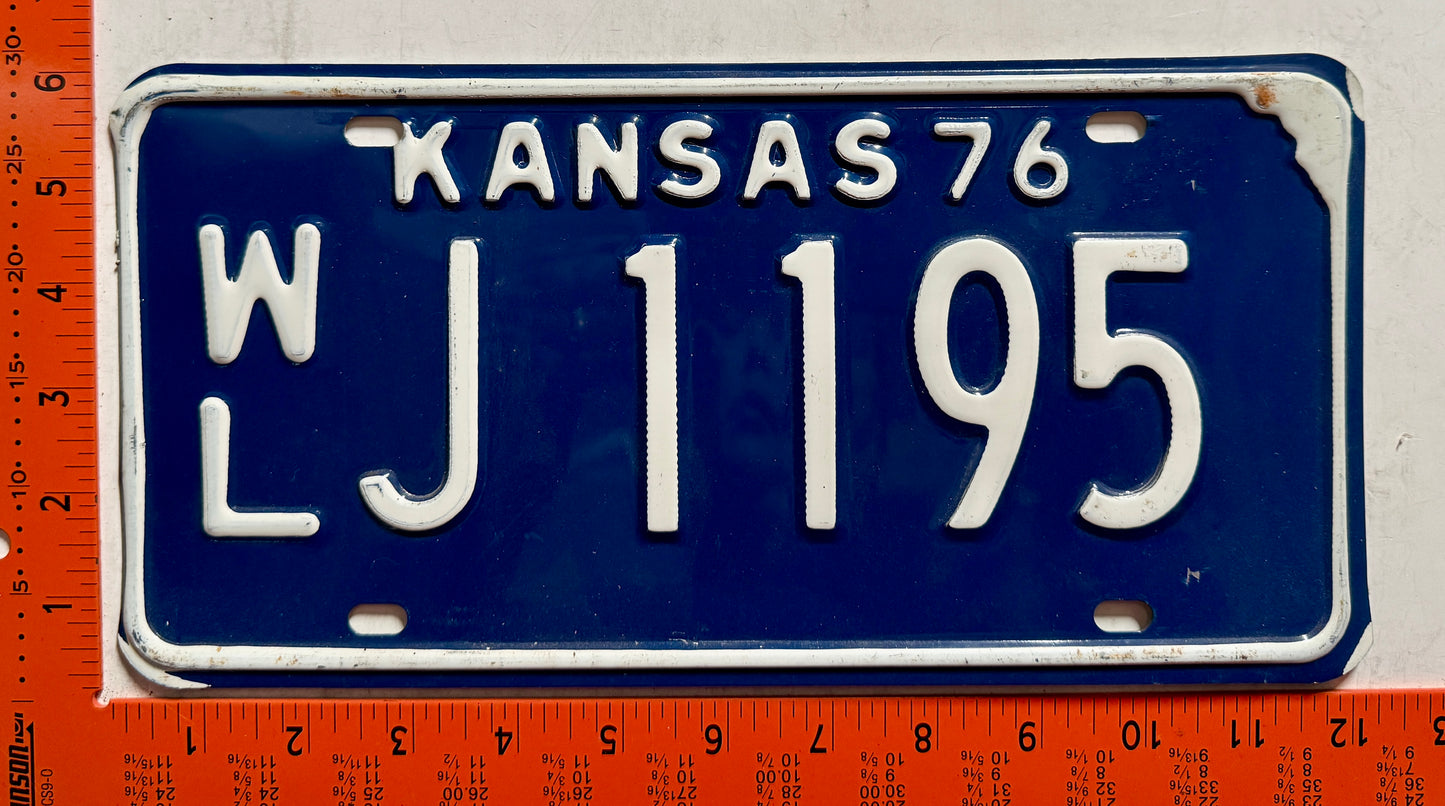1976 Kansas #W/L J1195 Passenger License Plate