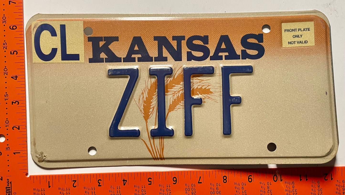 undated Kansas #ZIFF Passenger Vanity License Plate