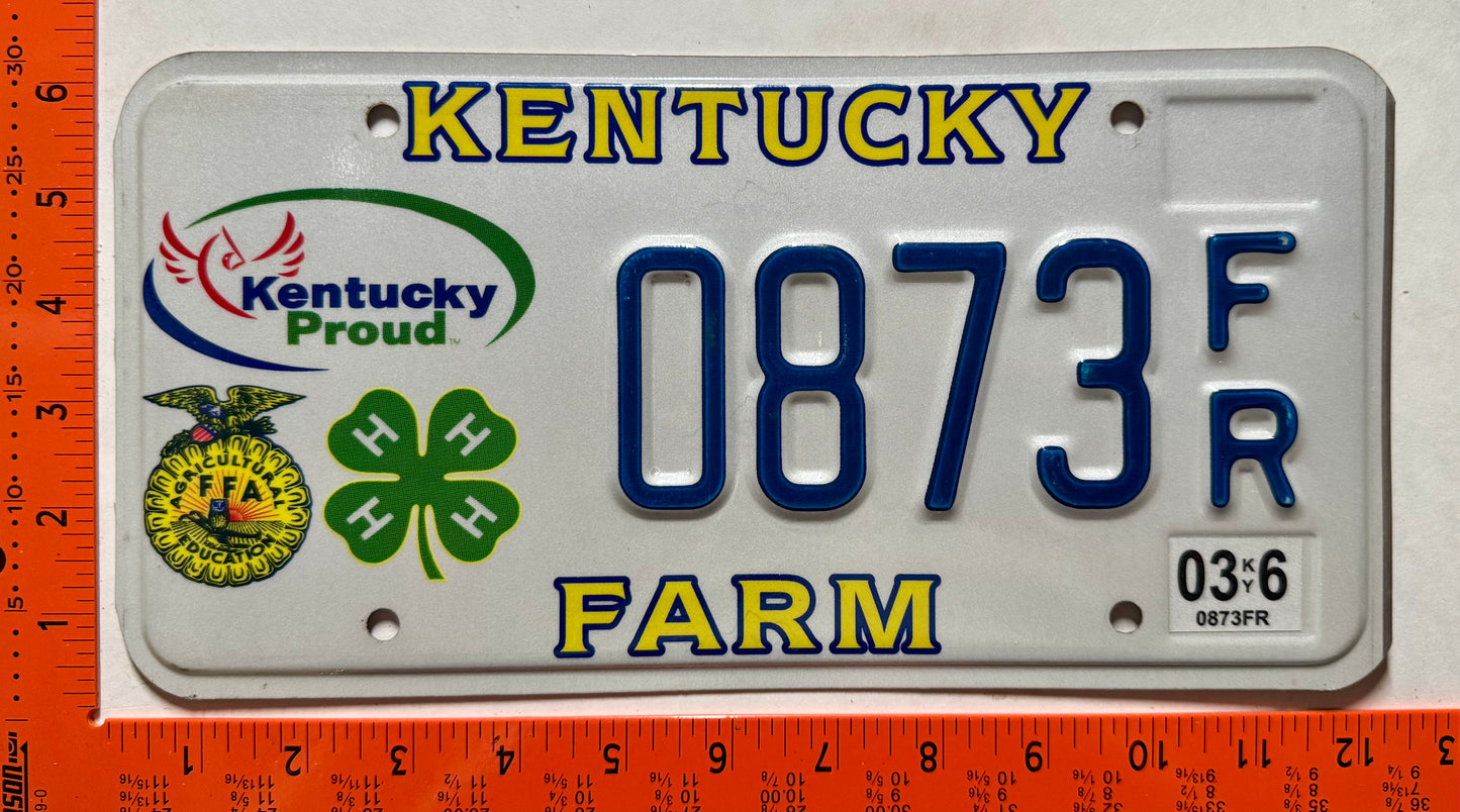 2016 Kentucky #0873F/R Passenger 4H Farm Optional License Plate