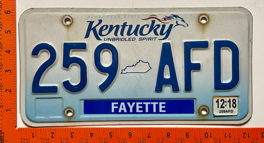 2018 Kentucky #259 AFD Passenger License Plate