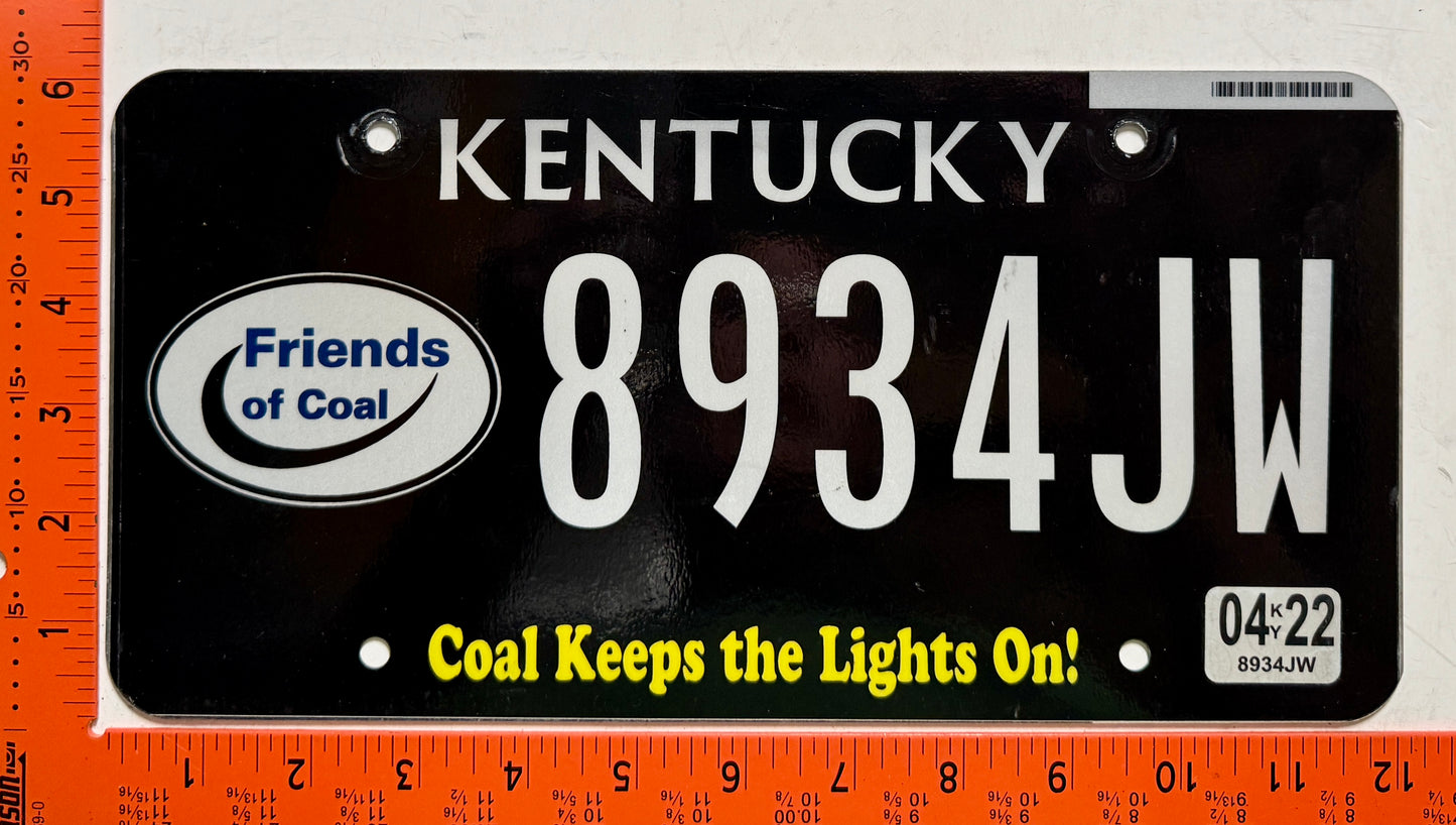 2022 Kentucky #8934JW Friends of Coal Passenger License Plate