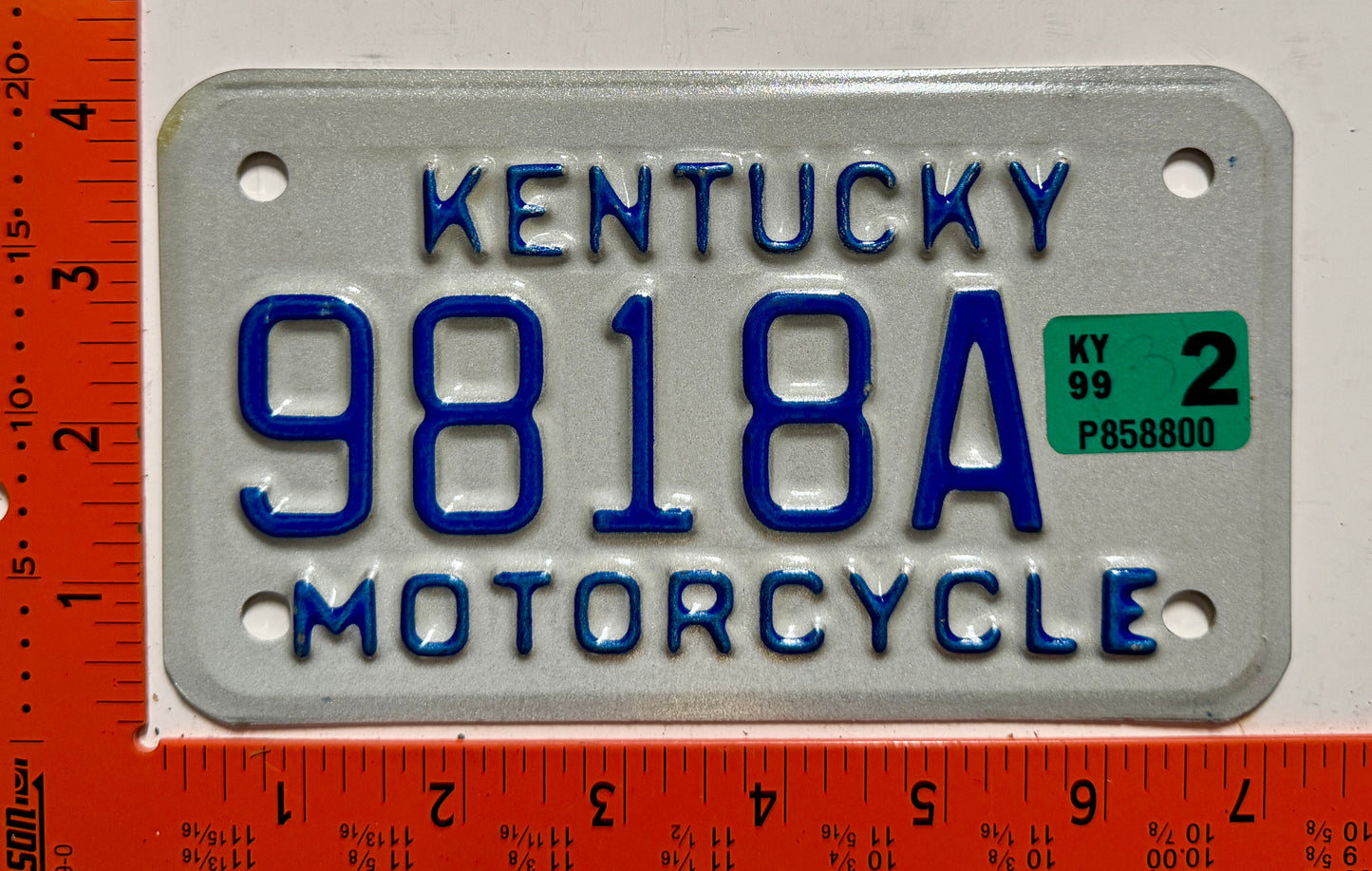 1999 Kentucky #9818A Motorcycle License Plate