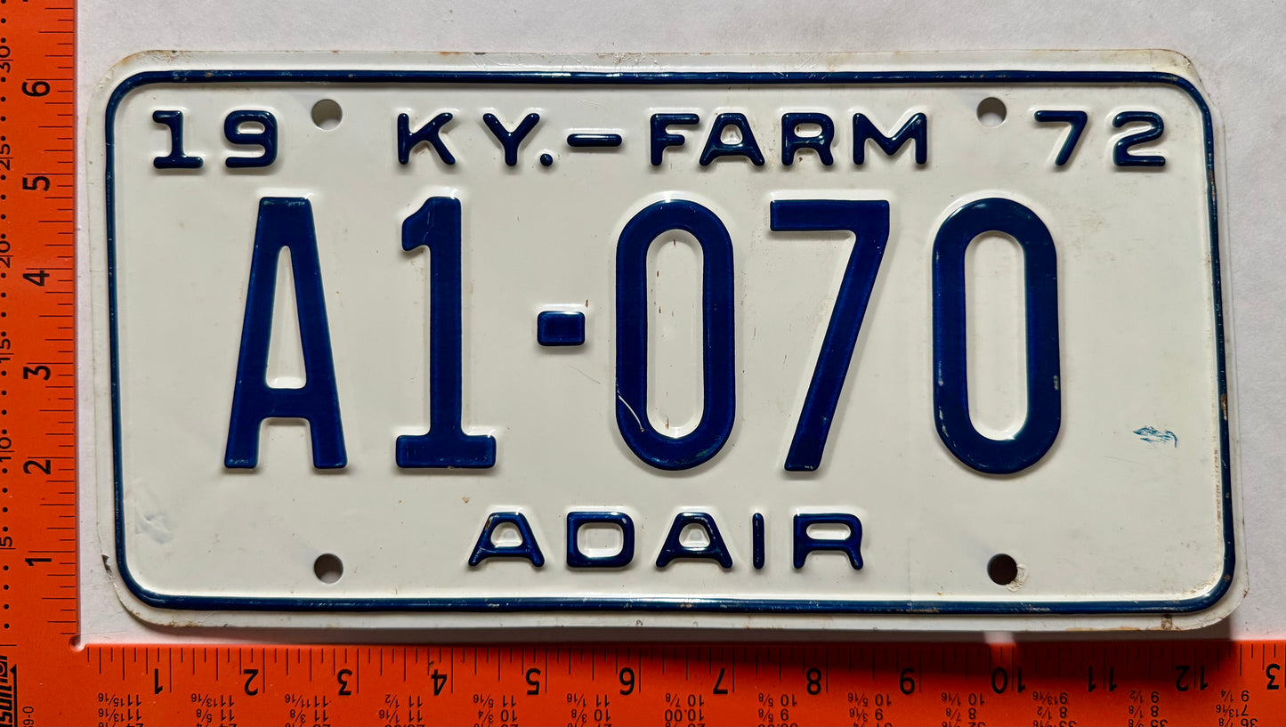 1972 Kentucky #A1-070 Farm License Plate